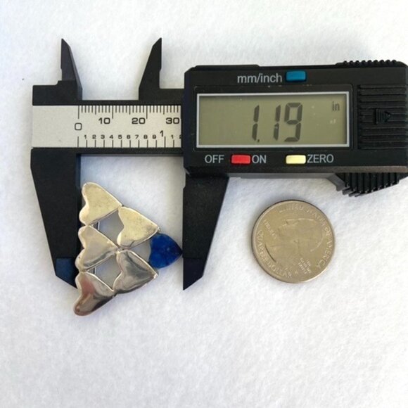 Vintage Sterling Silver 925 1.5" Stacked Hearts Blue Lapis Brooch - Picture 14 of 16